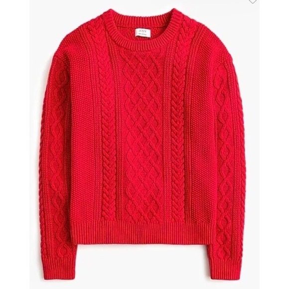 J. Crew Factory Sweaters - J.Crew Womens 2X Red Cable Knit Sweater 100% Cotton Crewneck Pullover Fisherman